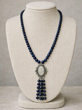 Bohemian Teal Beaded Tassel Necklace and Earring Set